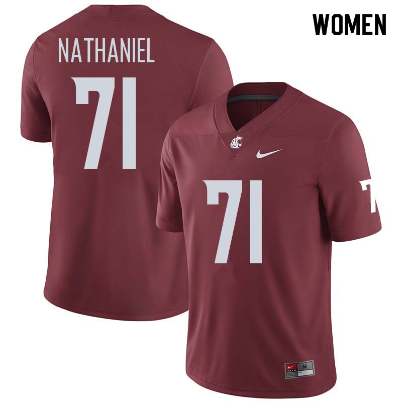 Women #71 Jonathan Nathaniel Washington State Cougars College Football Jerseys Sale-Crimson